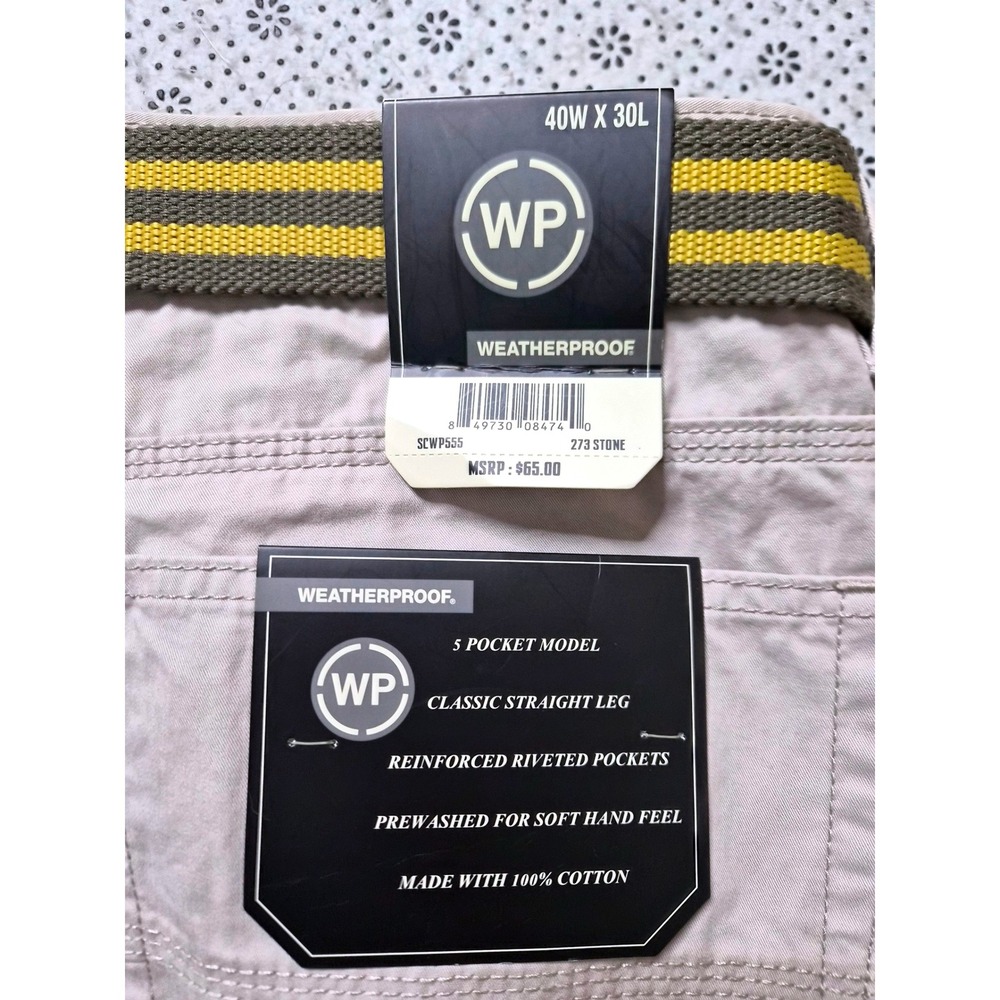 NWT Weatherproof Men Beige Casual Pant WithBelt RelaxelFit OutdoorTrousers 40x30 - Picture 9 of 9